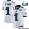 Premium Toddler Philadelphia Eagles 1 Jalen Hurts White Super Bowl LVII Patch And 2 Star C Patch Vapor Untouchable Limited Stitched Jersey