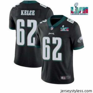 Premium Toddler Philadelphia Eagles 62 Jason Kelce Black Super Bowl LVII Patch Vapor Untouchable Limited Stitched Jersey
