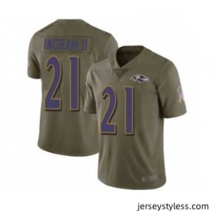 Unique Mens Baltimore Ravens 21 Mark Ingram II Limited Olive 2017 Salute to Service Football Jersey