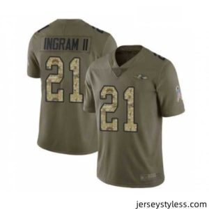 Fantastic Mens Baltimore Ravens 21 Mark Ingram II Limited Olive Camo Salute to Service Football Jersey