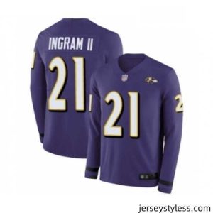 Gorgeous Mens Baltimore Ravens 21 Mark Ingram II Limited Purple Therma Long Sleeve Football Jersey