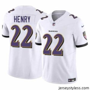 Gorgeous Men's Baltimore Ravens #22 Derrick Henry 2023 F.U.S.E. White Vapor Limited Football Stitched Jersey