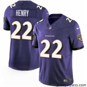 Stylish Men's Baltimore Ravens #22 Derrick Henry Purple 2023 F.U.S.E. Vapor Limited Football Stitched Jersey