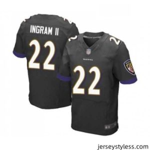 Premium Mens Baltimore Ravens 22 Mark Ingram II Elite Black Alternate Football Jersey