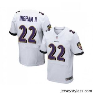 Premium Mens Baltimore Ravens 22 Mark Ingram II Elite White Football Jersey