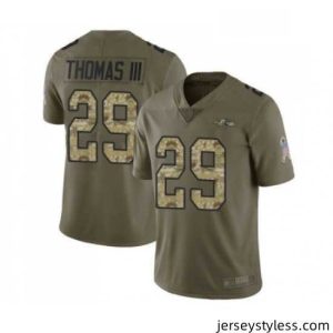 Amazing Mens Baltimore Ravens 29 Earl Thomas III Limited Olive Camo Salute to Service Football Jersey