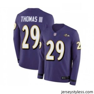 Stunning Mens Baltimore Ravens 29 Earl Thomas III Limited Purple Therma Long Sleeve Football Jersey
