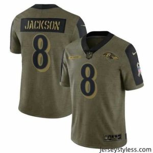 Premium Men's Baltimore Ravens Lamar Jackson Nike Olive 2021 Salute To Service Limited Player Jersey