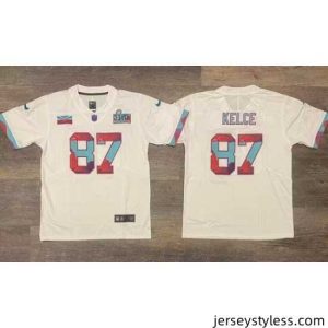 Fantastic Men's Kansas City Chiefs #87 Travis Kelce White Super Bowl LVII Patch Vapor Untouchable Limited Stitched Jersey