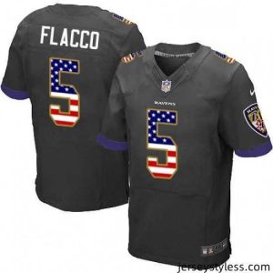 Gorgeous Mens Nike Baltimore Ravens 5 Joe Flacco Elite Black Alternate USA Flag Fashion NFL Jersey