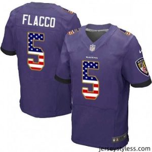 Amazing Mens Nike Baltimore Ravens 5 Joe Flacco Elite Purple Home USA Flag Fashion NFL Jersey