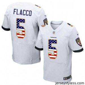 Impressive Mens Nike Baltimore Ravens 5 Joe Flacco Elite White Road USA Flag Fashion NFL Jersey