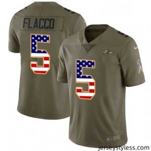 Premium Mens Nike Baltimore Ravens 5 Joe Flacco Limited OliveUSA Flag Salute to Service NFL Jersey
