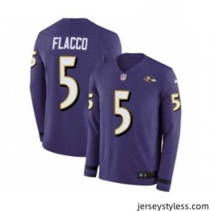 Impressive Mens Nike Baltimore Ravens 5 Joe Flacco Limited Purple Therma Long Sleeve NFL Jersey