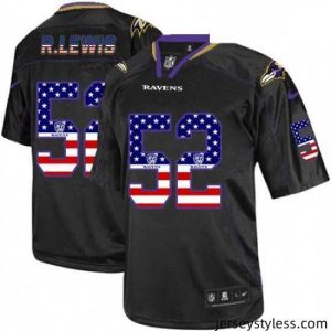 Impressive Mens Nike Baltimore Ravens 52 Ray Lewis Elite Black USA Flag Fashion NFL Jersey
