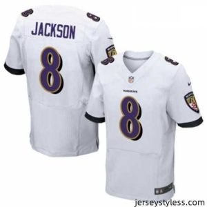 Premium Mens Nike Baltimore Ravens 8 Lamar Jackson Elite White NFL Jersey
