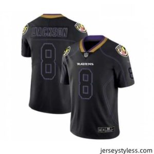 Premium Mens Nike Baltimore Ravens 8 Lamar Jackson Limited Lights Out Black Rush NFL Jersey