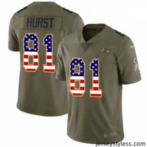 Stylish Mens Nike Baltimore Ravens 81 Hayden Hurst Limited Olive USA Flag Salute to Service NFL Jersey