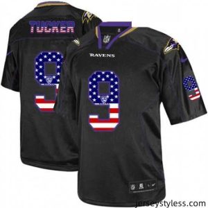 Premium Mens Nike Baltimore Ravens 9 Justin Tucker Elite Black USA Flag Fashion NFL Jersey
