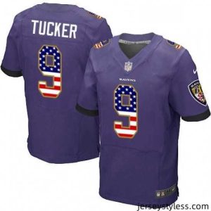 Premium Mens Nike Baltimore Ravens 9 Justin Tucker Elite Purple Home USA Flag Fashion NFL Jersey