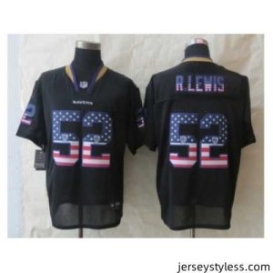 Amazing Nike Baltimore Ravens 52 Ray Lewis Black Elite USA Flag Fashion NFL Jersey