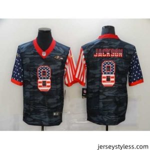 Stunning Nike Baltimore Ravens 8 Lamar Jackson Black Camo USA Flag Limited Jersey
