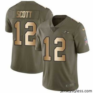 Impressive Nike Ravens 12 Jaleel Scott Olive Gold Salute To Service Limited Jersey