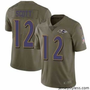 Stylish Nike Ravens 12 Jaleel Scott Olive Salute To Service Limited Jersey