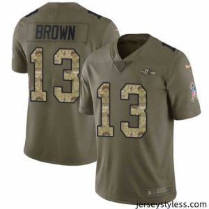Premium Nike Ravens #13 John Brown Olive Camo Stitched NFL Limited 2017 Salute to Service Jersey