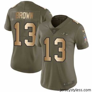 Impressive Nike Ravens #13 John Brown Olive Gold Womens Stitched NFL Limited 2017 Salute to Service Jersey