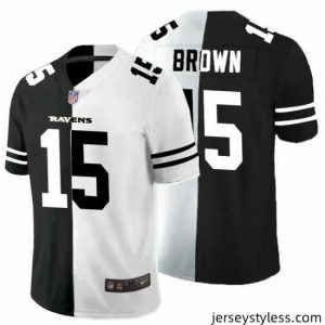 Unique Nike Ravens 15 Marquise Brown Black And White Split Vapor Untouchable Limited Jersey (1)