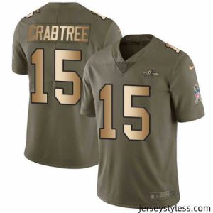 Unique Nike Ravens #15 Michael Crabtree Olive Gold Stitched NFL Limited 2017 Salute to Service Jersey