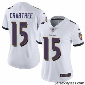 Unique Nike Ravens #15 Michael Crabtree White Womens Stitched NFL Vapor Untouchable Limited Jersey