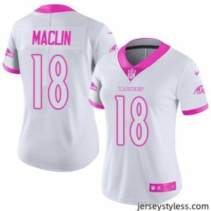 Gorgeous Nike Ravens #18 Jeremy Maclin White Pink Womens Stitched NFL Limited Rush Fashion Jersey