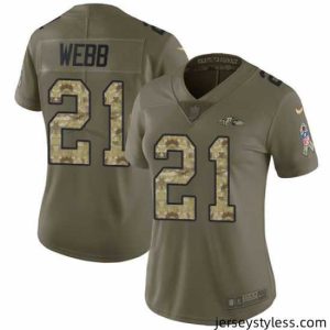Premium Nike Ravens #21 Lardarius Webb Olive Camo Womens Stitched NFL Limited 2017 Salute to Service Jersey