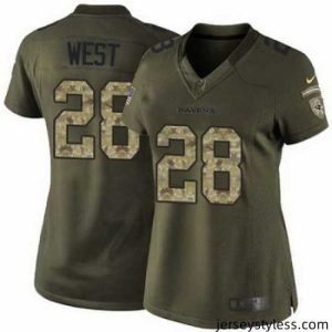 Impressive Nike Ravens 28 Terrance West Green Womens Stitched NFL Limited Salute to Service Jersey
