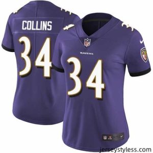 Stylish Nike Ravens #34 Alex Collins Purple Team Color Womens Stitched NFL Vapor Untouchable Limited Jersey