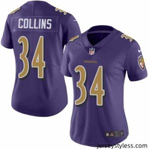 Premium Nike Ravens #34 Alex Collins Purple Womens Stitched NFL Limited Rush Jersey