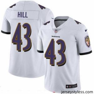 Amazing Nike Ravens 43 Justice Hill White Stitched NFL Vapor Untouchable Limited Jersey