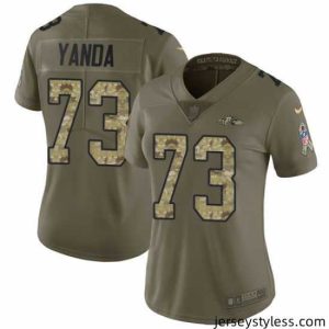 Premium Nike Ravens #73 Marshal Yanda Olive Camo Womens Stitched NFL Limited 2017 Salute to Service Jersey