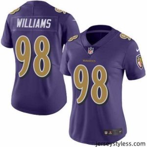 Gorgeous Nike Ravens 98 Brandon Williams Purple Womens Stitched NFL Limited Rush Jersey