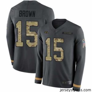 Stylish Ravens 15 Marquise Brown Anthracite Salute to Service Stitched Football Limited Therma Long Sleeve Jersey