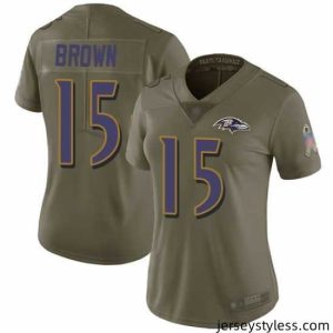 Stylish Ravens 15 Marquise Brown Olive Stitched Football Limited 2017 Salute to Service Jersey