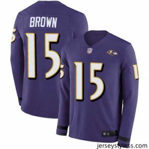 Impressive Ravens 15 Marquise Brown Purple Team Color Stitched Football Limited Therma Long Sleeve Jersey