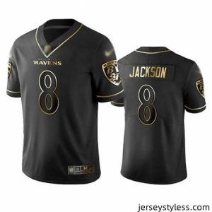 Amazing Ravens 8 Lamar Jackson Black Stitched Football Limited Golden Edition Jersey