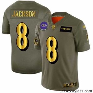 Amazing Ravens 8 Lamar Jackson Camo Gold Stitched Football Limited 2019 Salute To Service Jersey