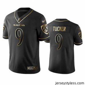 Stunning Ravens 9 Justin Tucker Black Stitched Football Limited Golden Edition Jersey