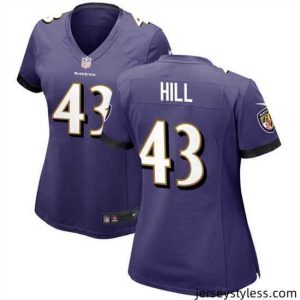 Stunning Baltimore Ravens 43 Justice Hill Purple Football Jersey  Run Small