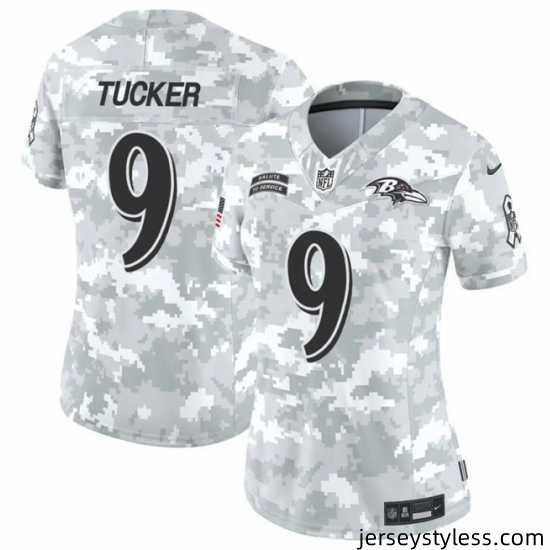 Women-Baltimore-Ravens-9-Justin-Tucker-2024-F-U-S-E-Arctic-Camo-Salute-To-Service-Limited-Stitched-Football-Jersey-887369_21760_550X550