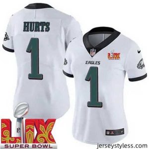 Impressive Philadelphia Eagles Jalen Hurts #1 White 2024 2025 Super Bowl LIX F.U.S.E Stitched NFL Jersey